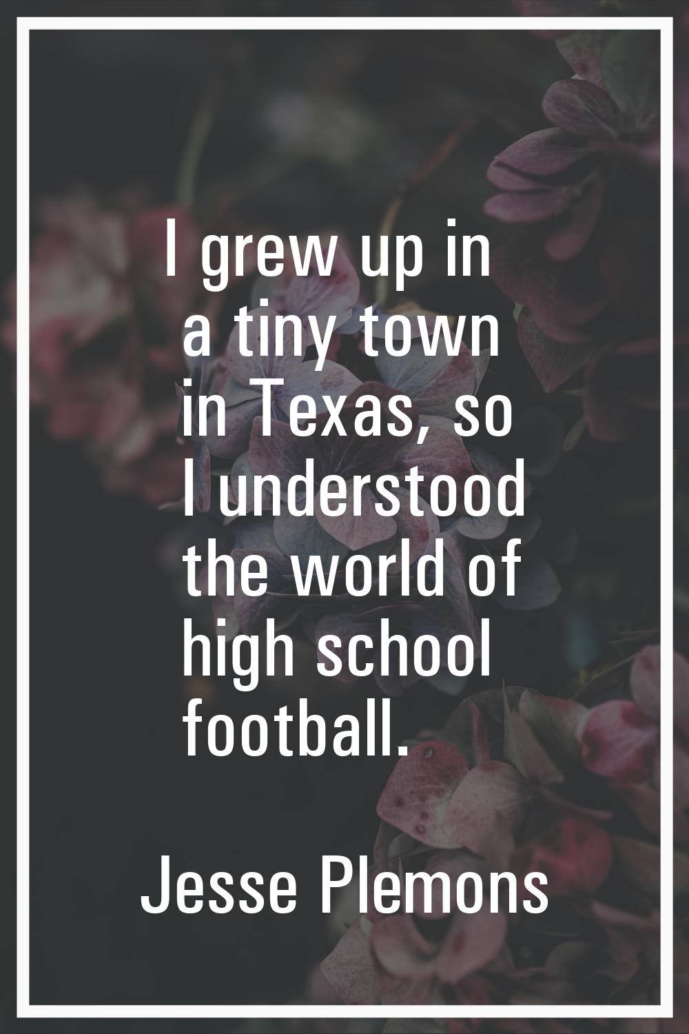 I grew up in a tiny town in Texas, so I understood the world of high school football.