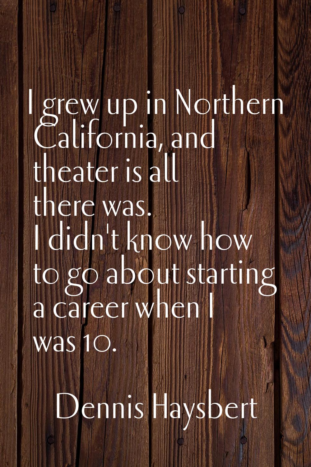 I grew up in Northern California, and theater is all there was. I didn't know how to go about start