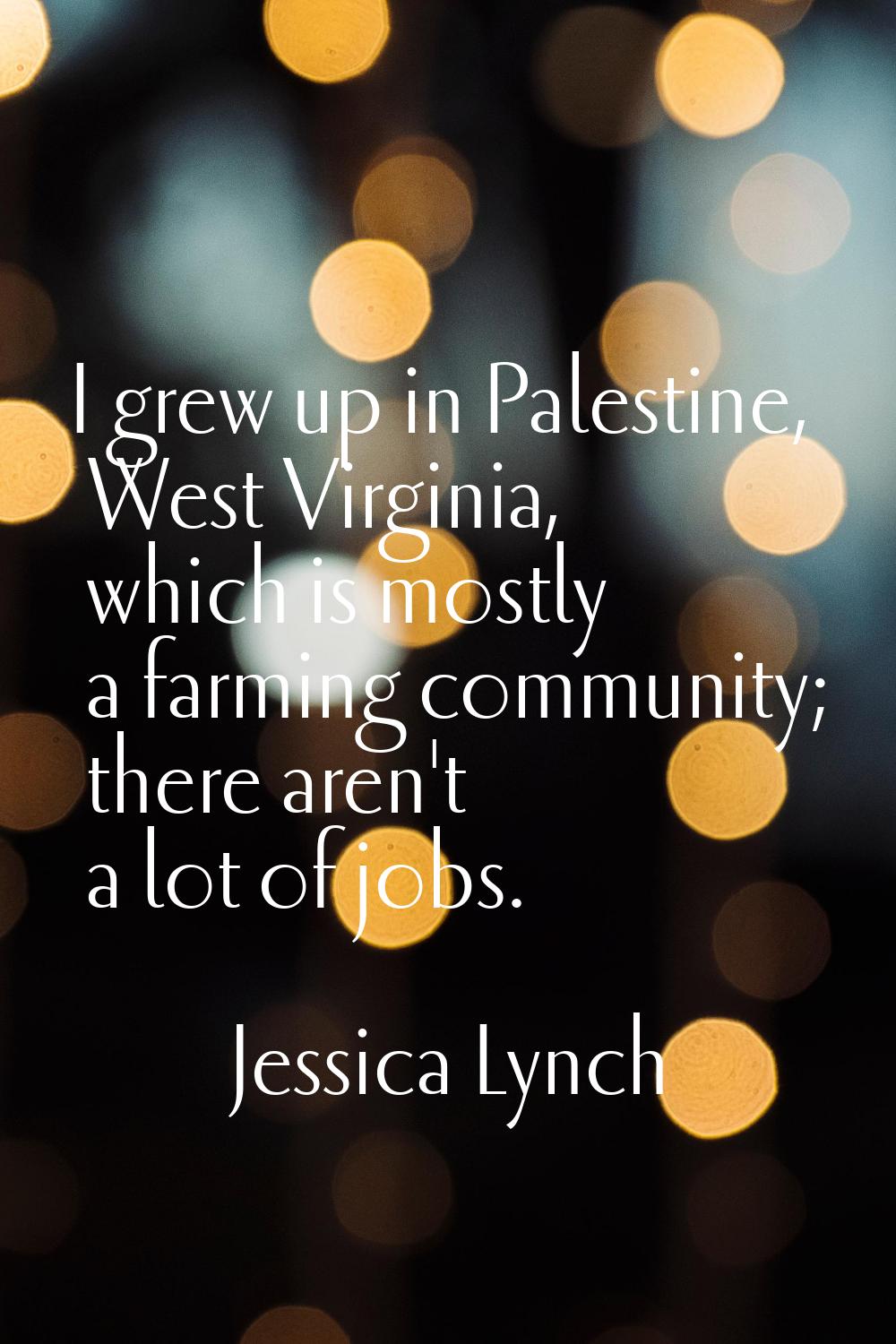 I grew up in Palestine, West Virginia, which is mostly a farming community; there aren't a lot of j