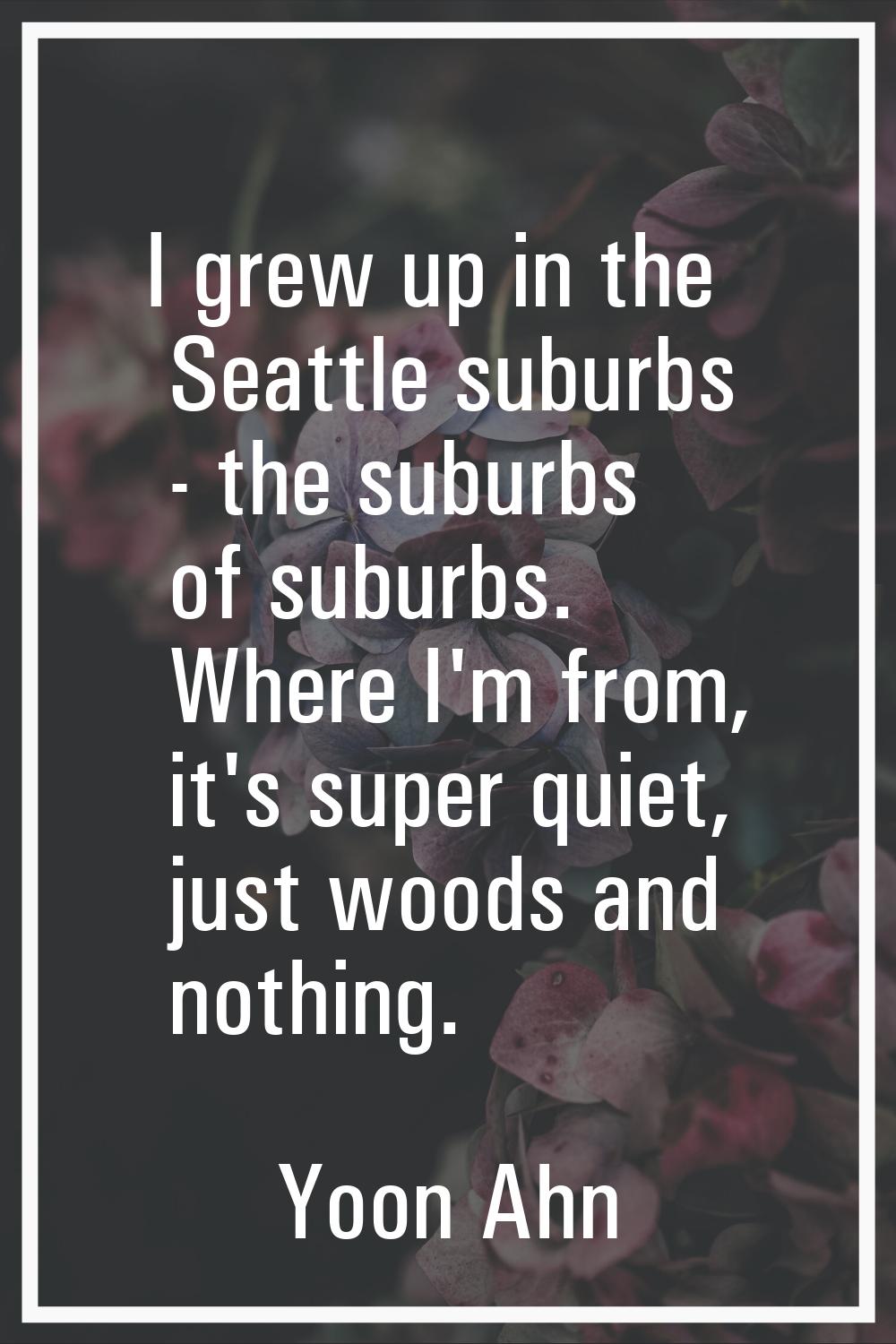 I grew up in the Seattle suburbs - the suburbs of suburbs. Where I'm from, it's super quiet, just w