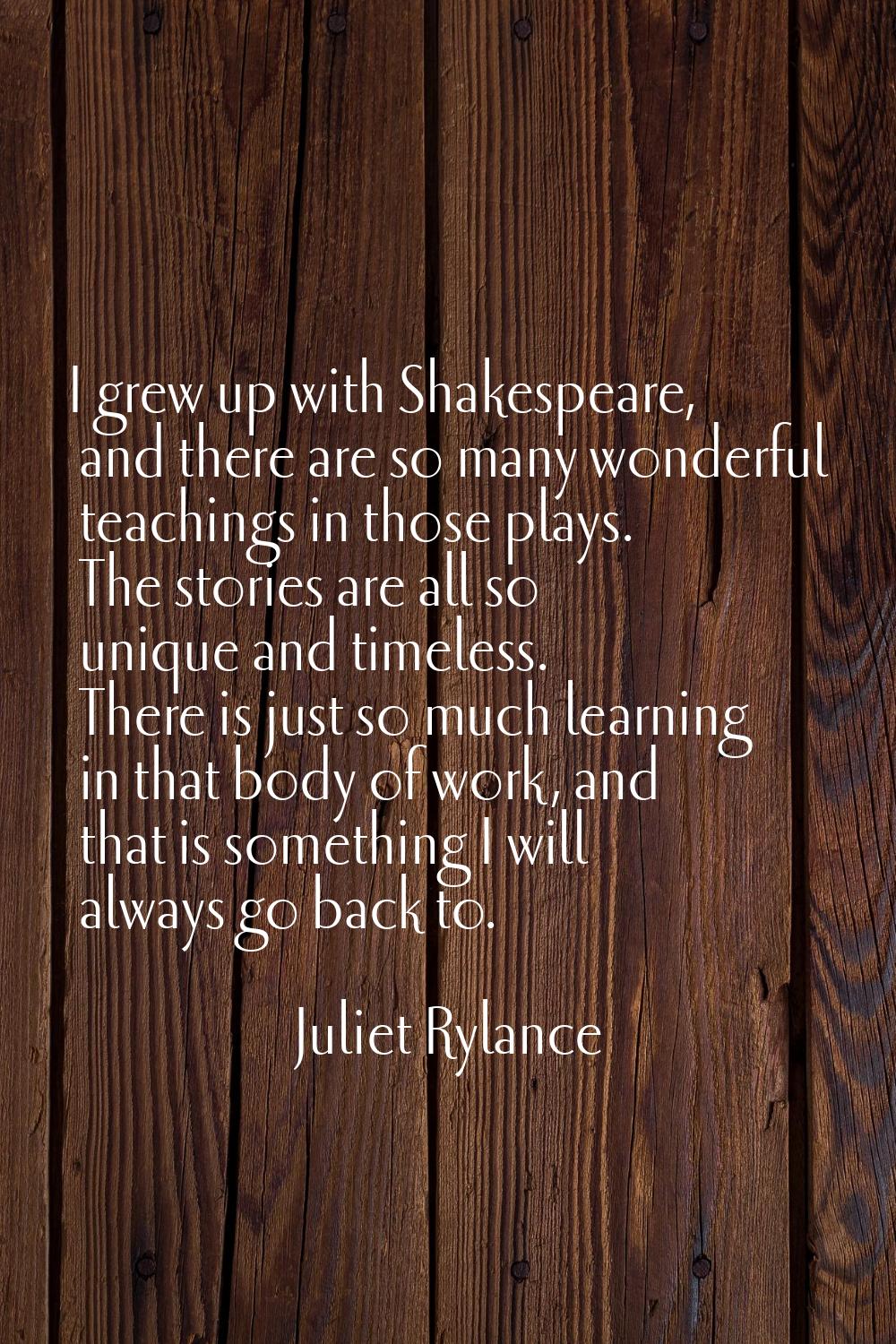 I grew up with Shakespeare, and there are so many wonderful teachings in those plays. The stories a