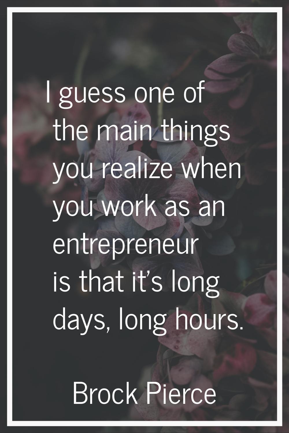 I guess one of the main things you realize when you work as an entrepreneur is that it's long days,
