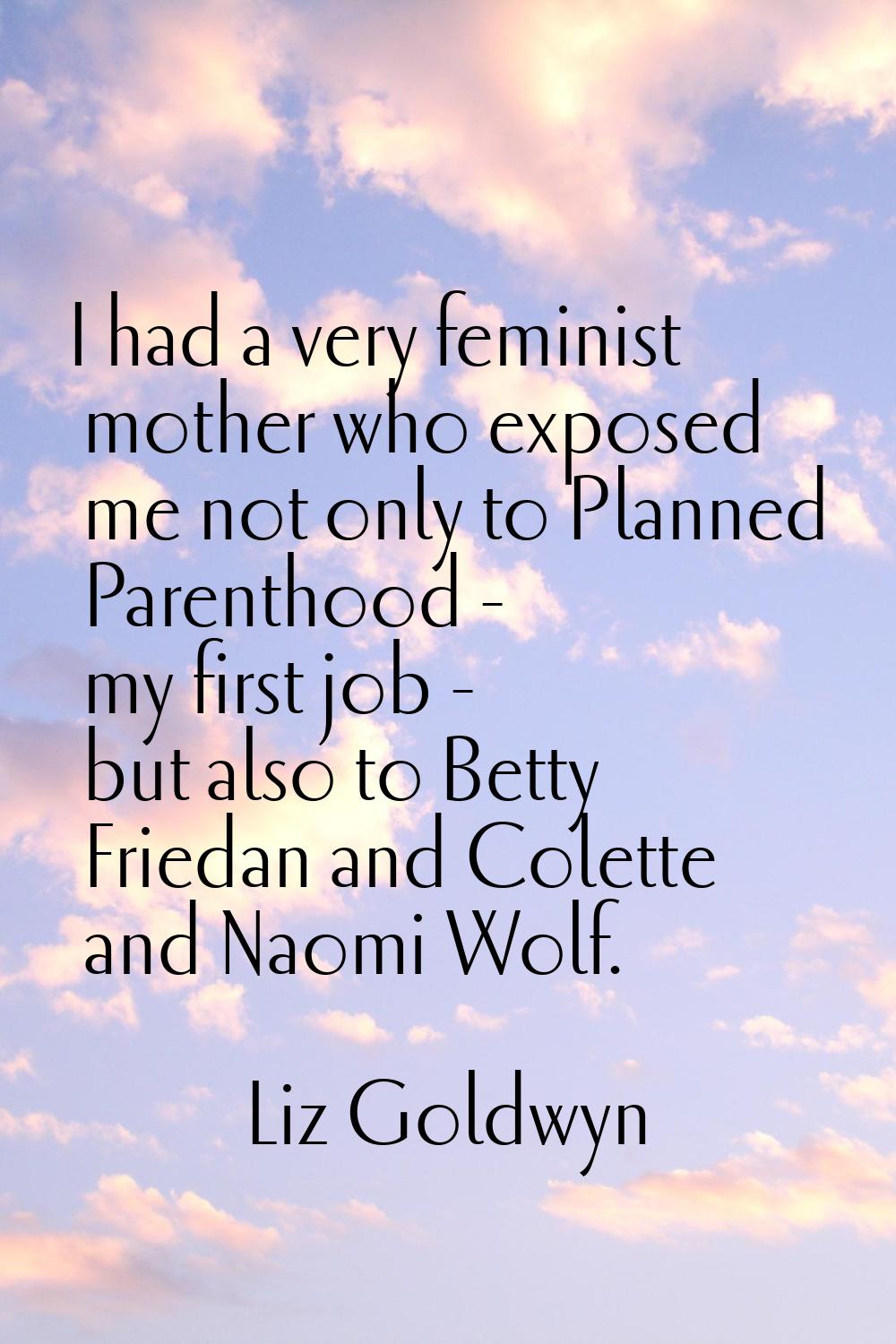 I had a very feminist mother who exposed me not only to Planned Parenthood - my first job - but als