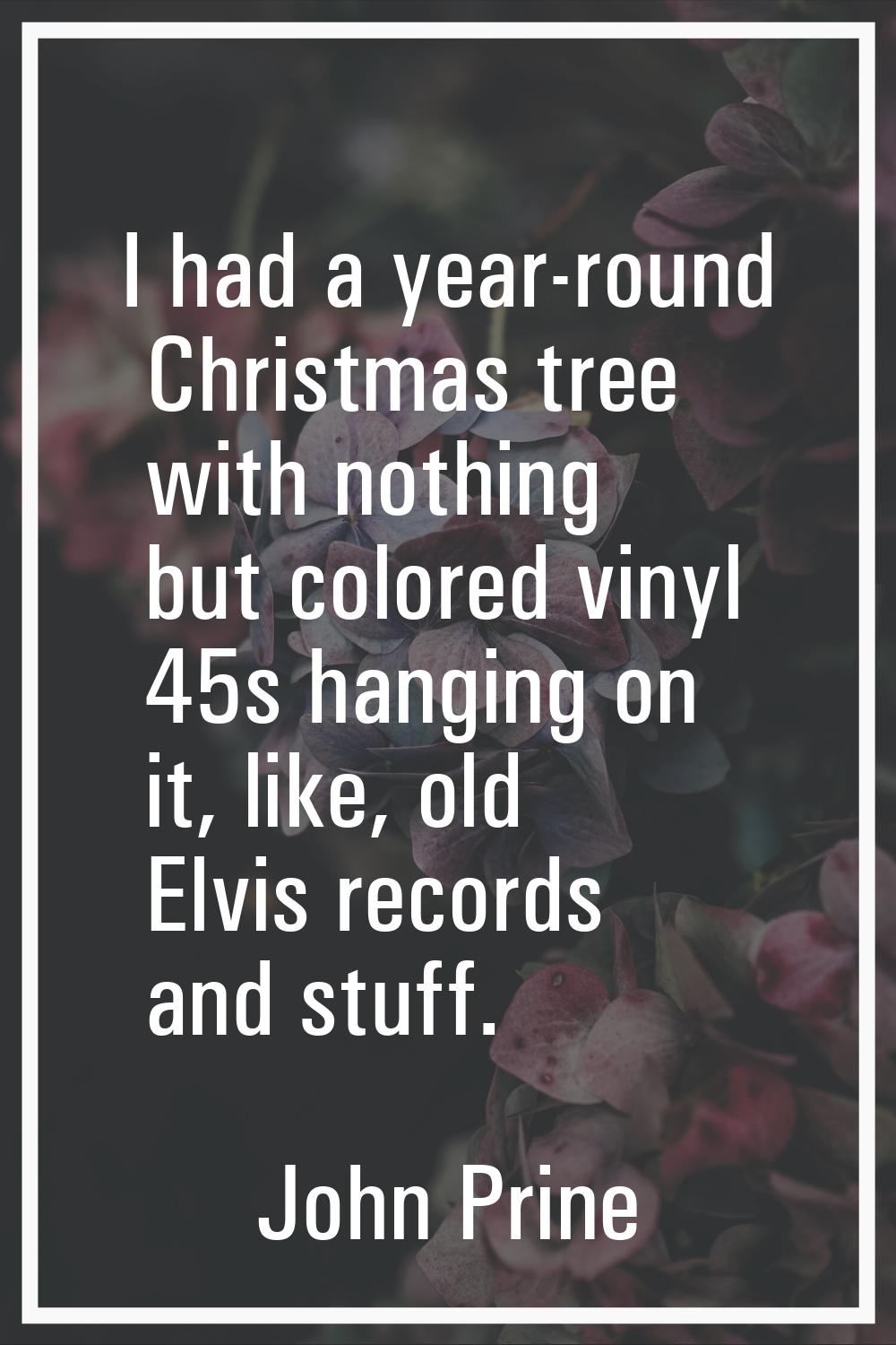I had a year-round Christmas tree with nothing but colored vinyl 45s hanging on it, like, old Elvis