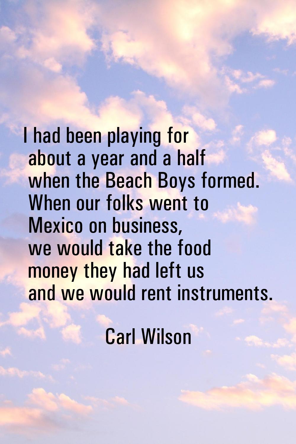 I had been playing for about a year and a half when the Beach Boys formed. When our folks went to M