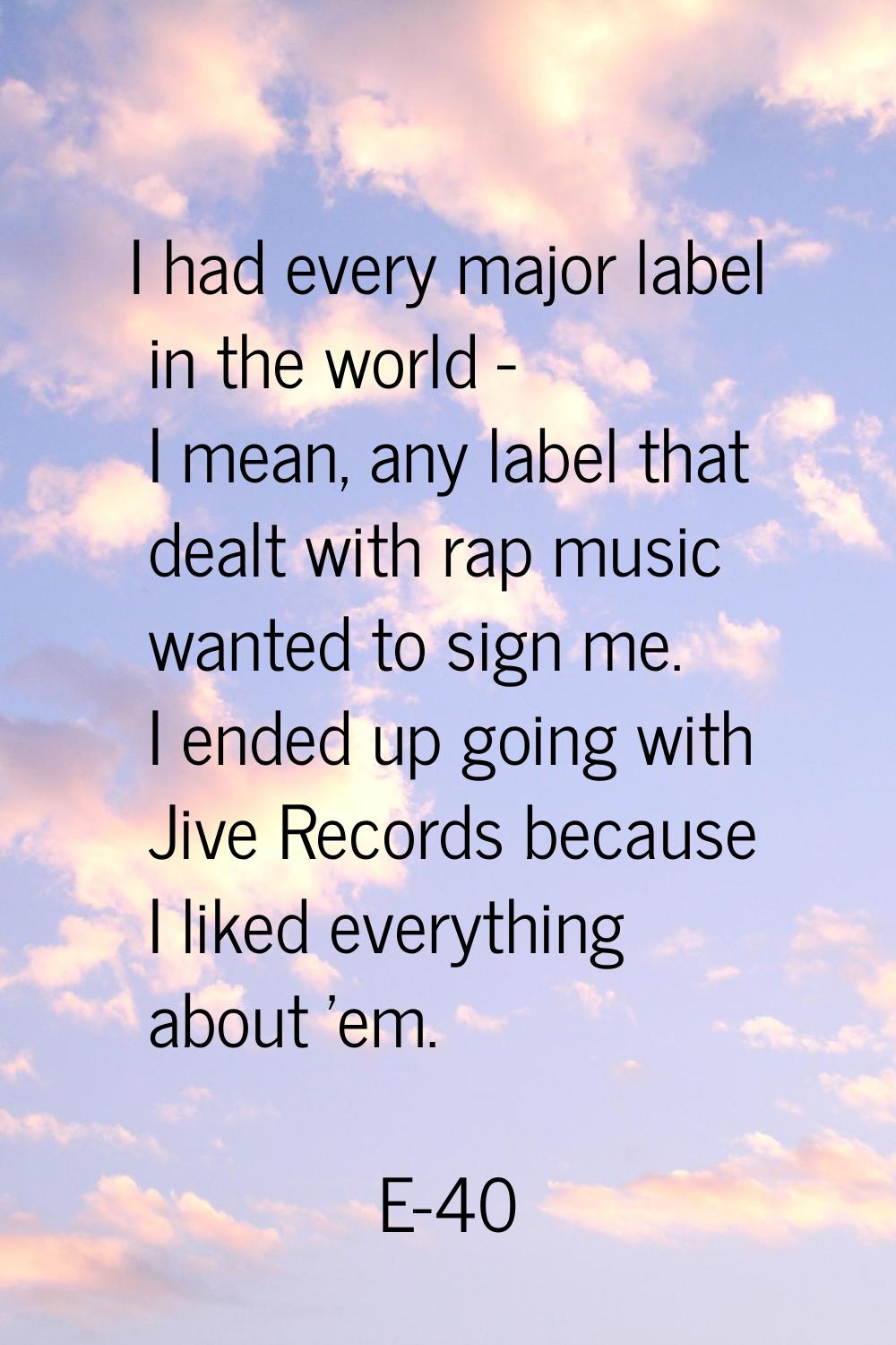 I had every major label in the world - I mean, any label that dealt with rap music wanted to sign m