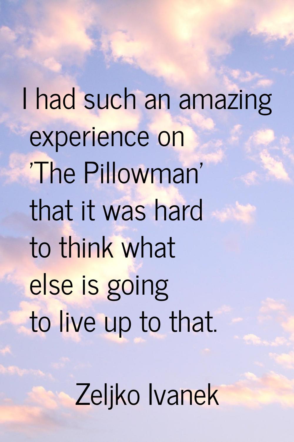 I had such an amazing experience on 'The Pillowman' that it was hard to think what else is going to