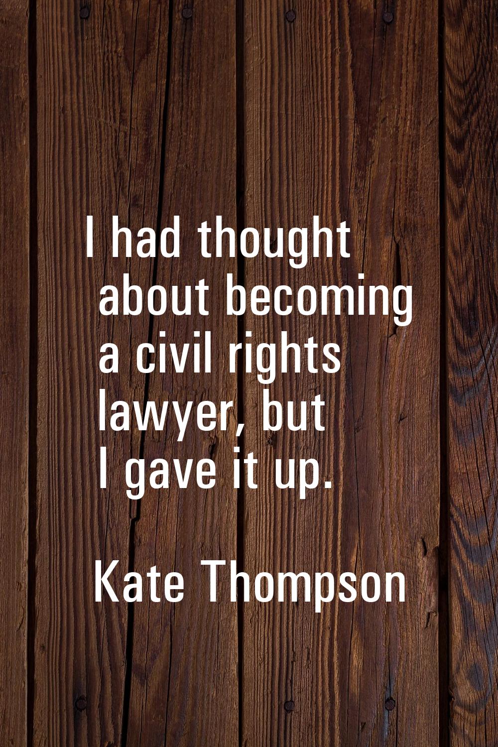 I had thought about becoming a civil rights lawyer, but I gave it up.