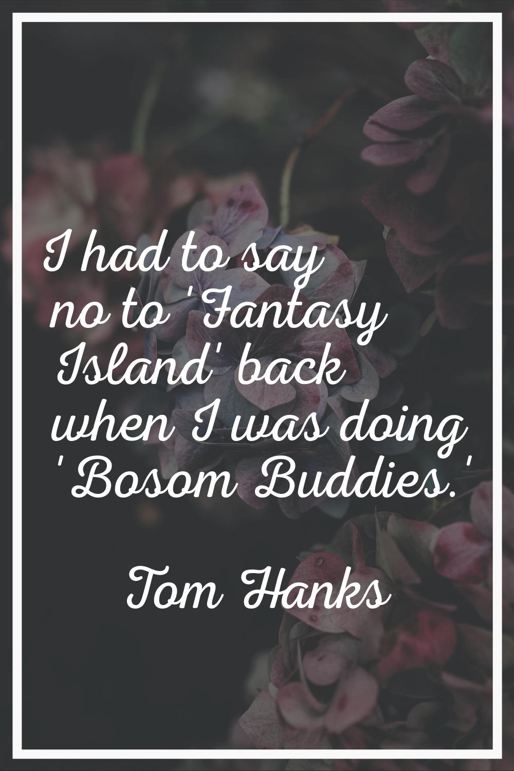 I had to say no to 'Fantasy Island' back when I was doing 'Bosom Buddies.'