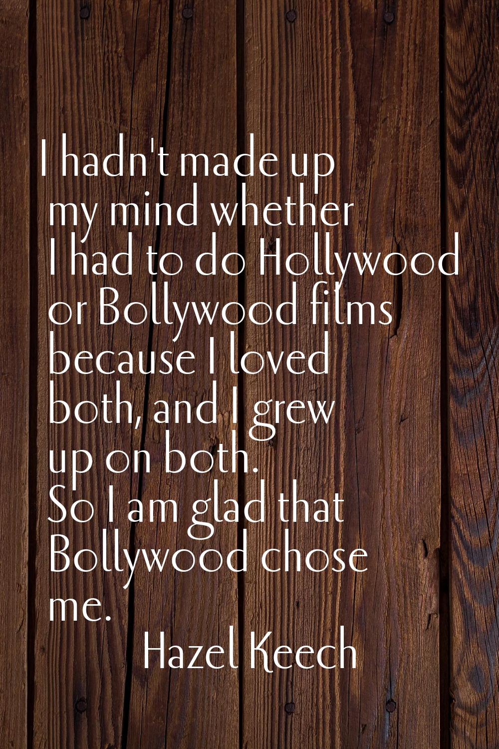 I hadn't made up my mind whether I had to do Hollywood or Bollywood films because I loved both, and