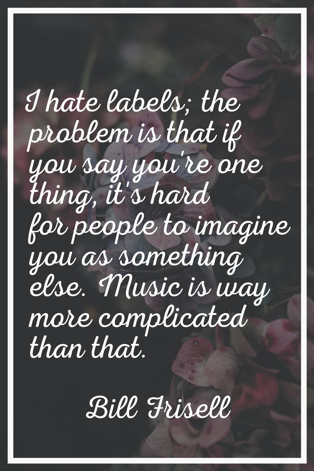 I hate labels; the problem is that if you say you're one thing, it's hard for people to imagine you