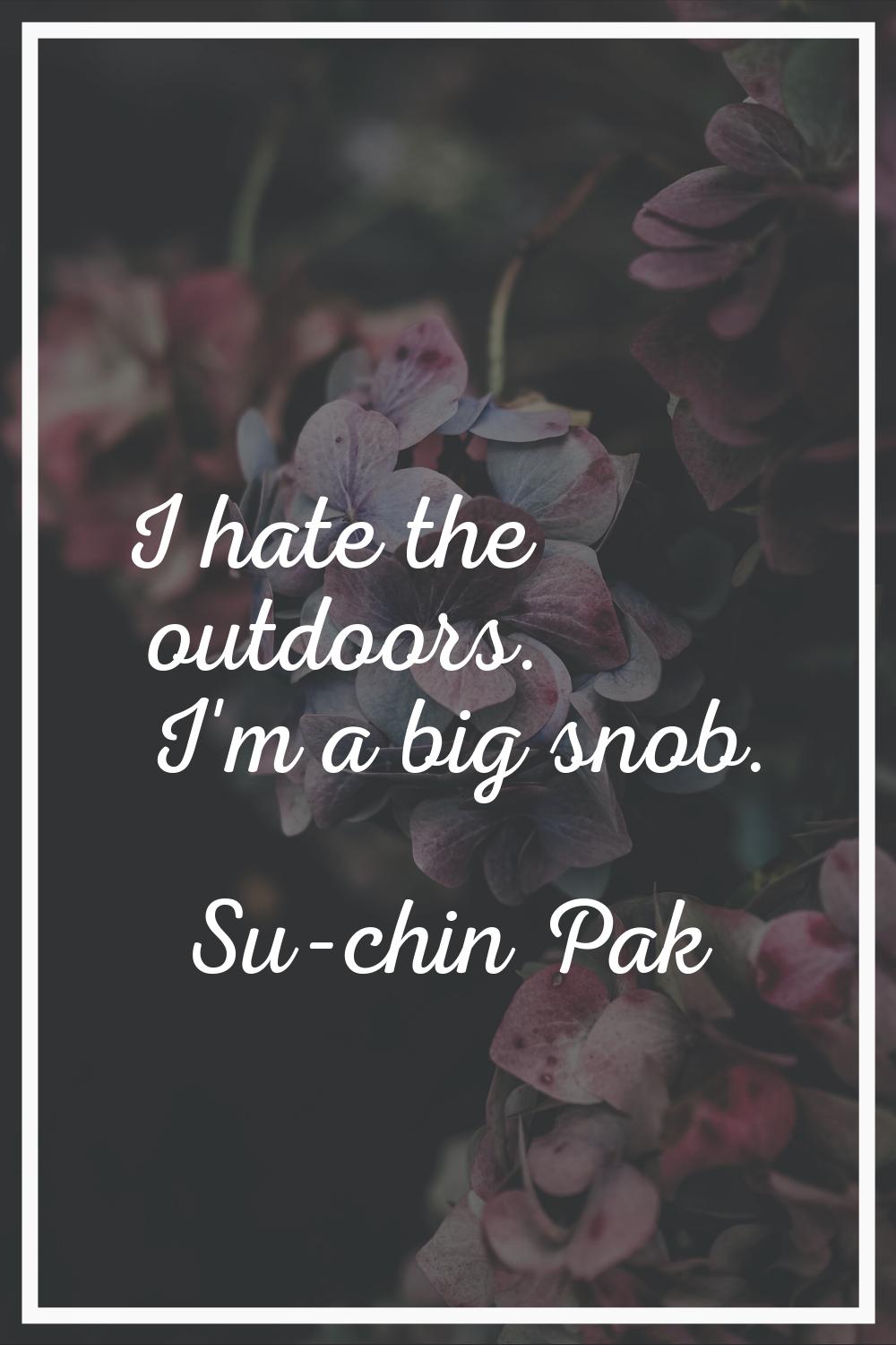 I hate the outdoors. I'm a big snob.