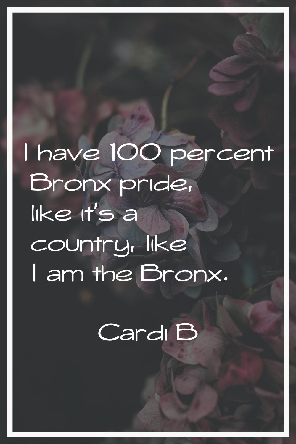 I have 100 percent Bronx pride, like it's a country, like I am the Bronx.