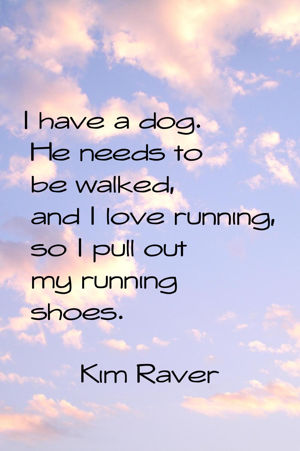 I have a dog. He needs to be walked, and I love running, so I pull out my running shoes.
