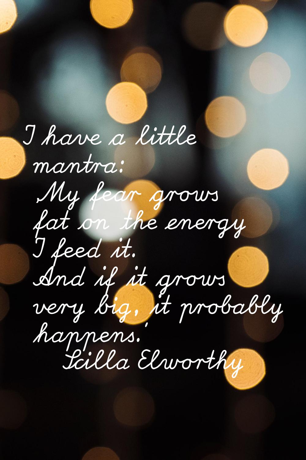 I have a little mantra: 'My fear grows fat on the energy I feed it. And if it grows very big, it pr