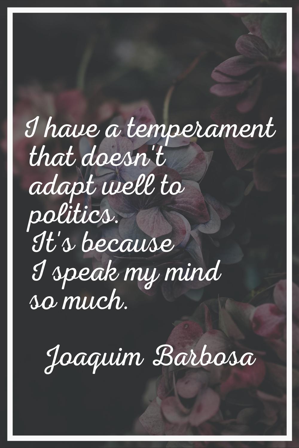 I have a temperament that doesn't adapt well to politics. It's because I speak my mind so much.
