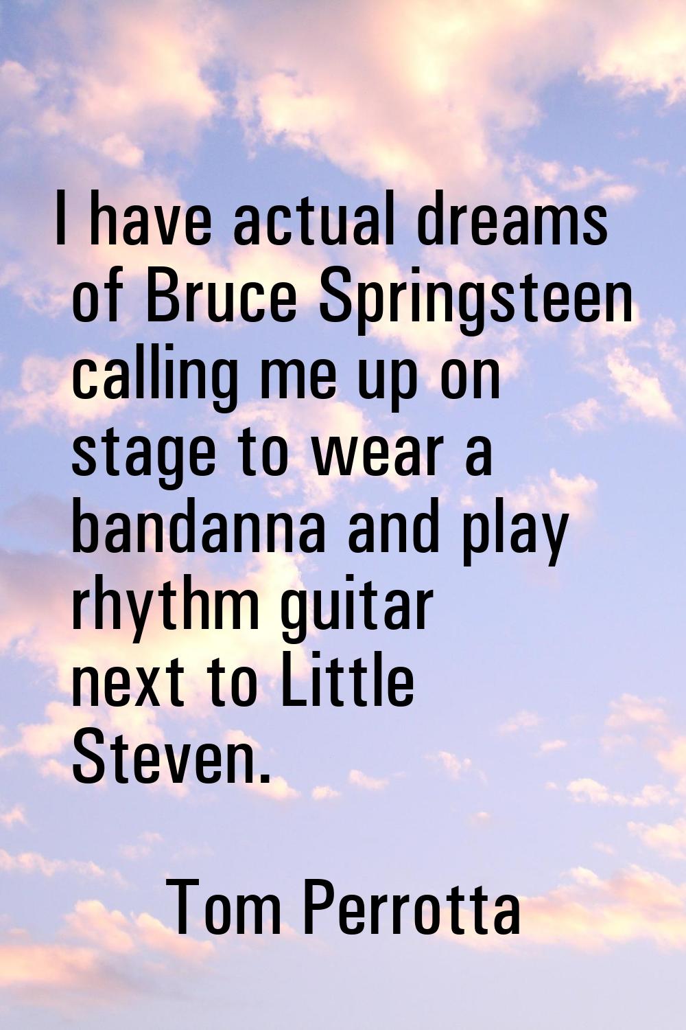 I have actual dreams of Bruce Springsteen calling me up on stage to wear a bandanna and play rhythm