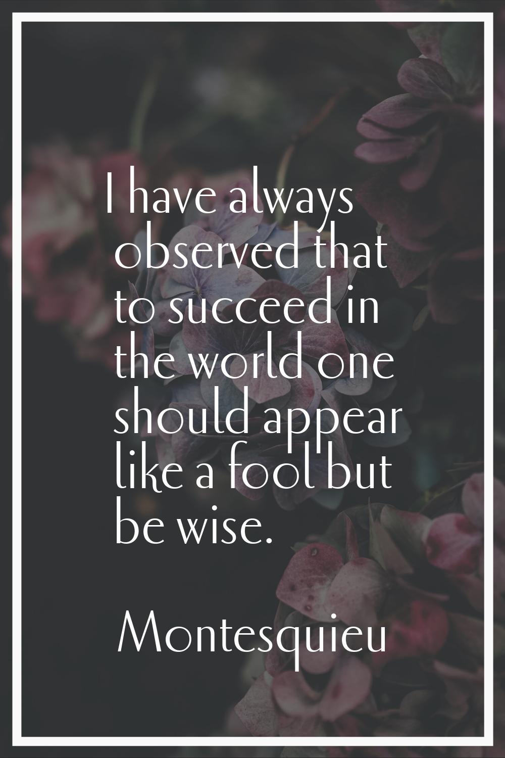 I have always observed that to succeed in the world one should appear like a fool but be wise.