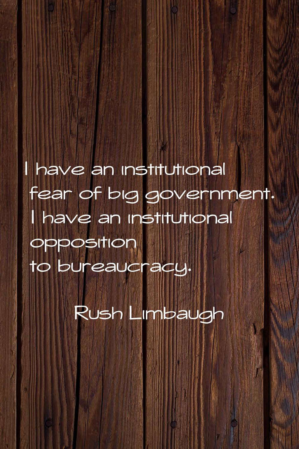I have an institutional fear of big government. I have an institutional opposition to bureaucracy.