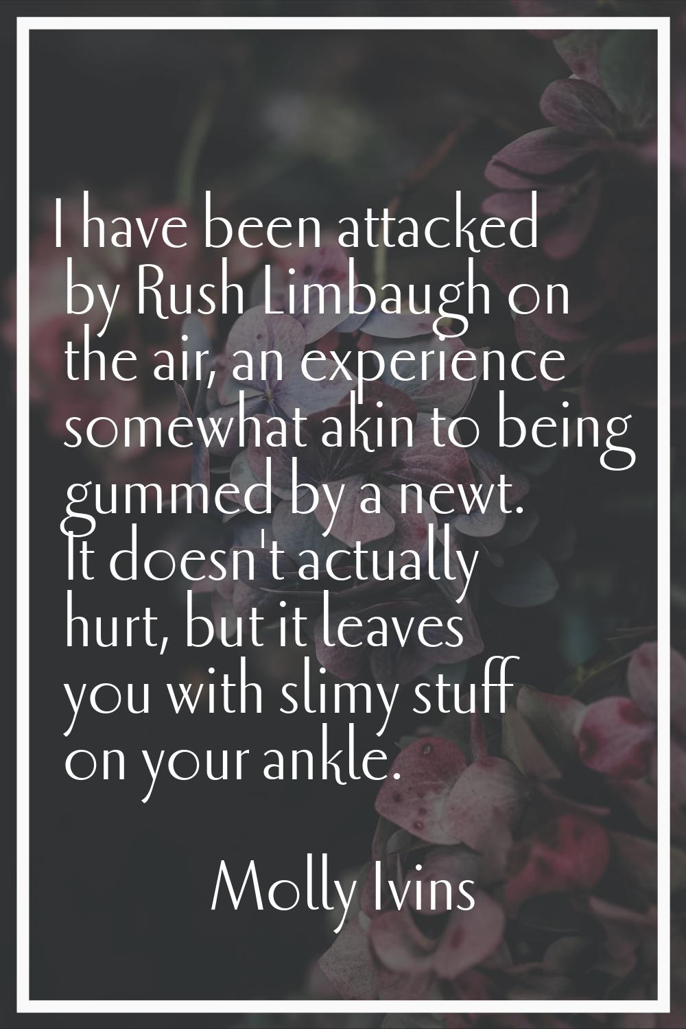 I have been attacked by Rush Limbaugh on the air, an experience somewhat akin to being gummed by a 