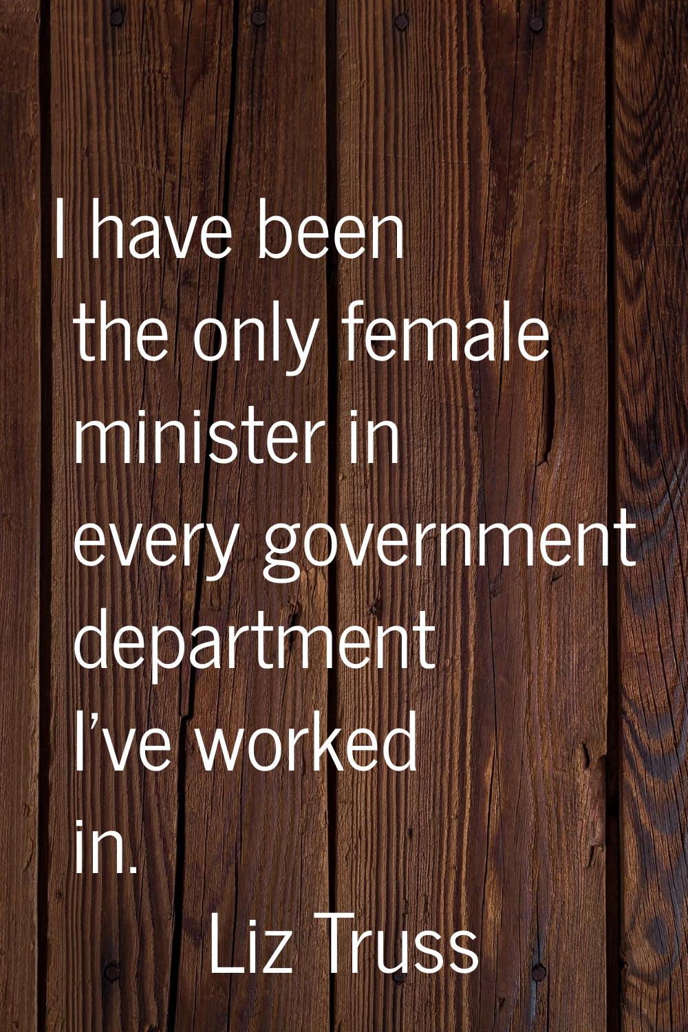I have been the only female minister in every government department I've worked in.