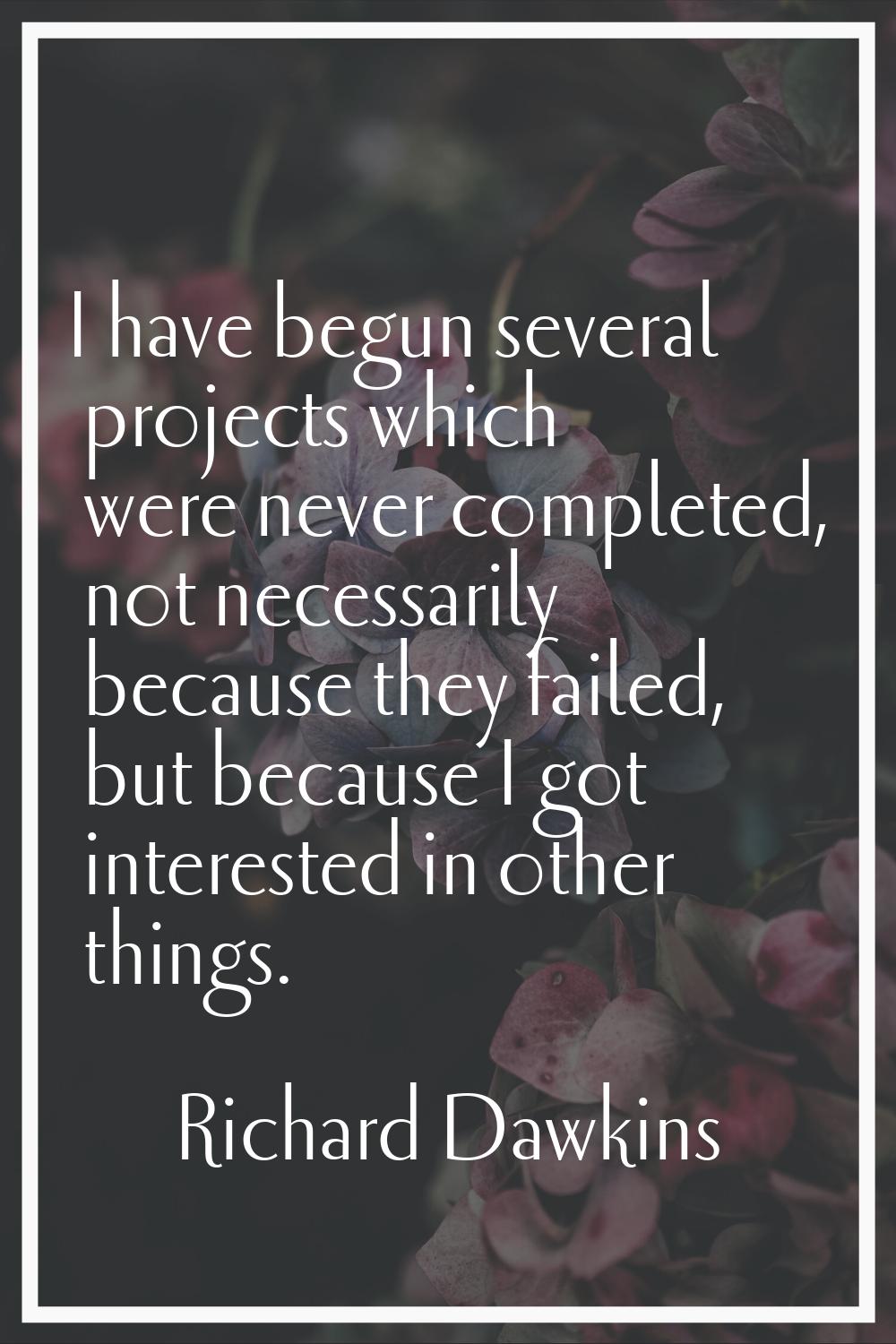 I have begun several projects which were never completed, not necessarily because they failed, but 