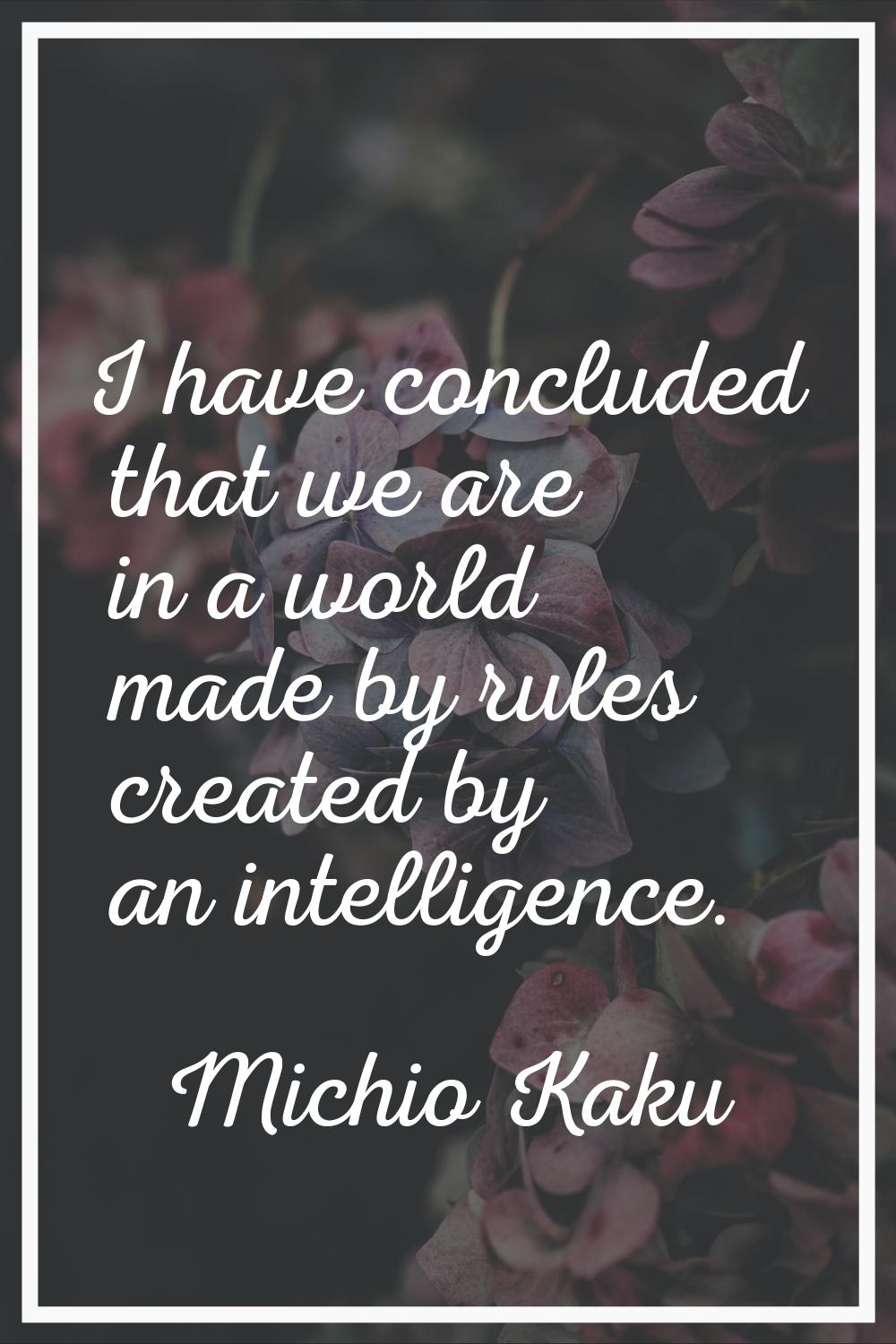 I have concluded that we are in a world made by rules created by an intelligence.