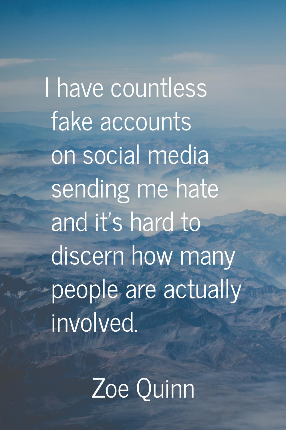 I have countless fake accounts on social media sending me hate and it's hard to discern how many pe