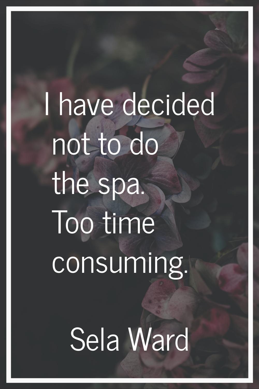 I have decided not to do the spa. Too time consuming.