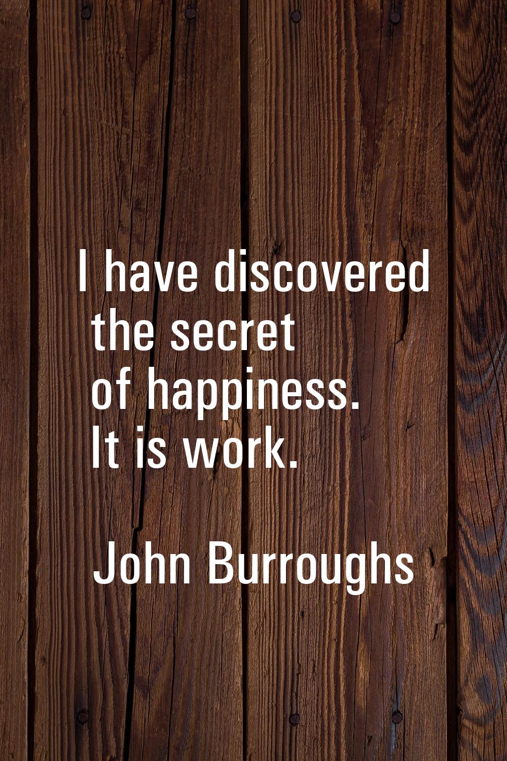 I have discovered the secret of happiness. It is work.