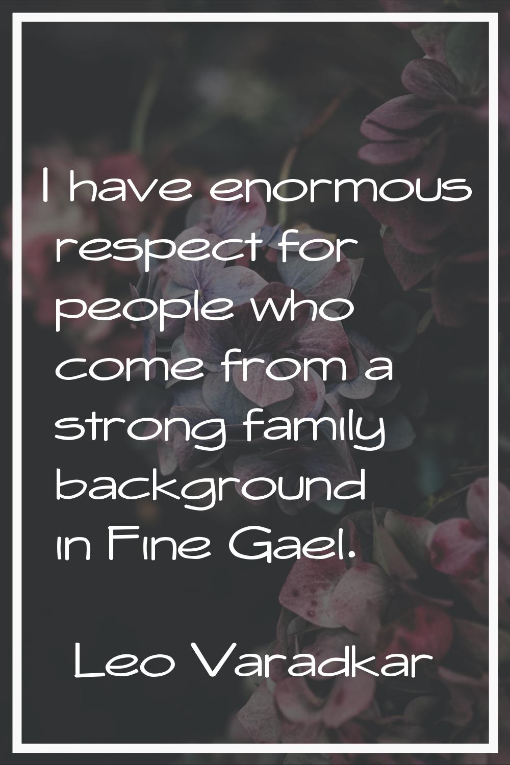 I have enormous respect for people who come from a strong family background in Fine Gael.