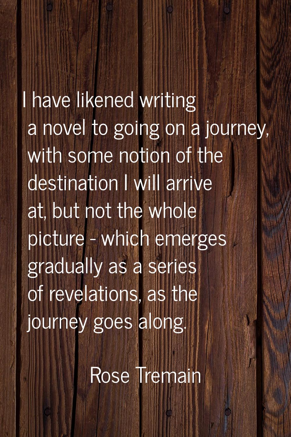 I have likened writing a novel to going on a journey, with some notion of the destination I will ar