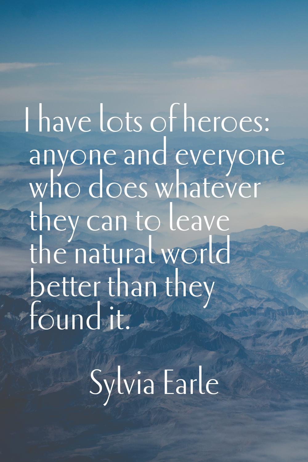I have lots of heroes: anyone and everyone who does whatever they can to leave the natural world be