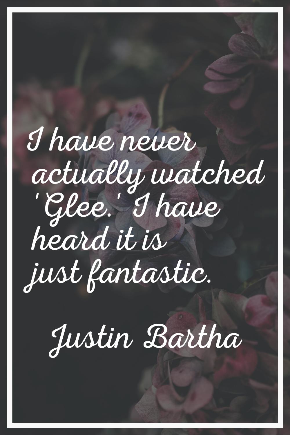 I have never actually watched 'Glee.' I have heard it is just fantastic.