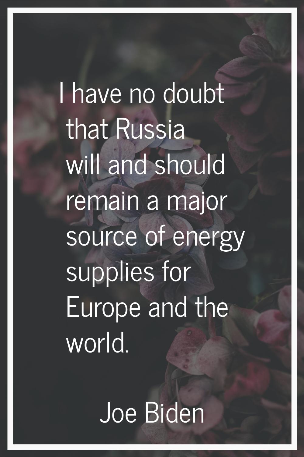 I have no doubt that Russia will and should remain a major source of energy supplies for Europe and