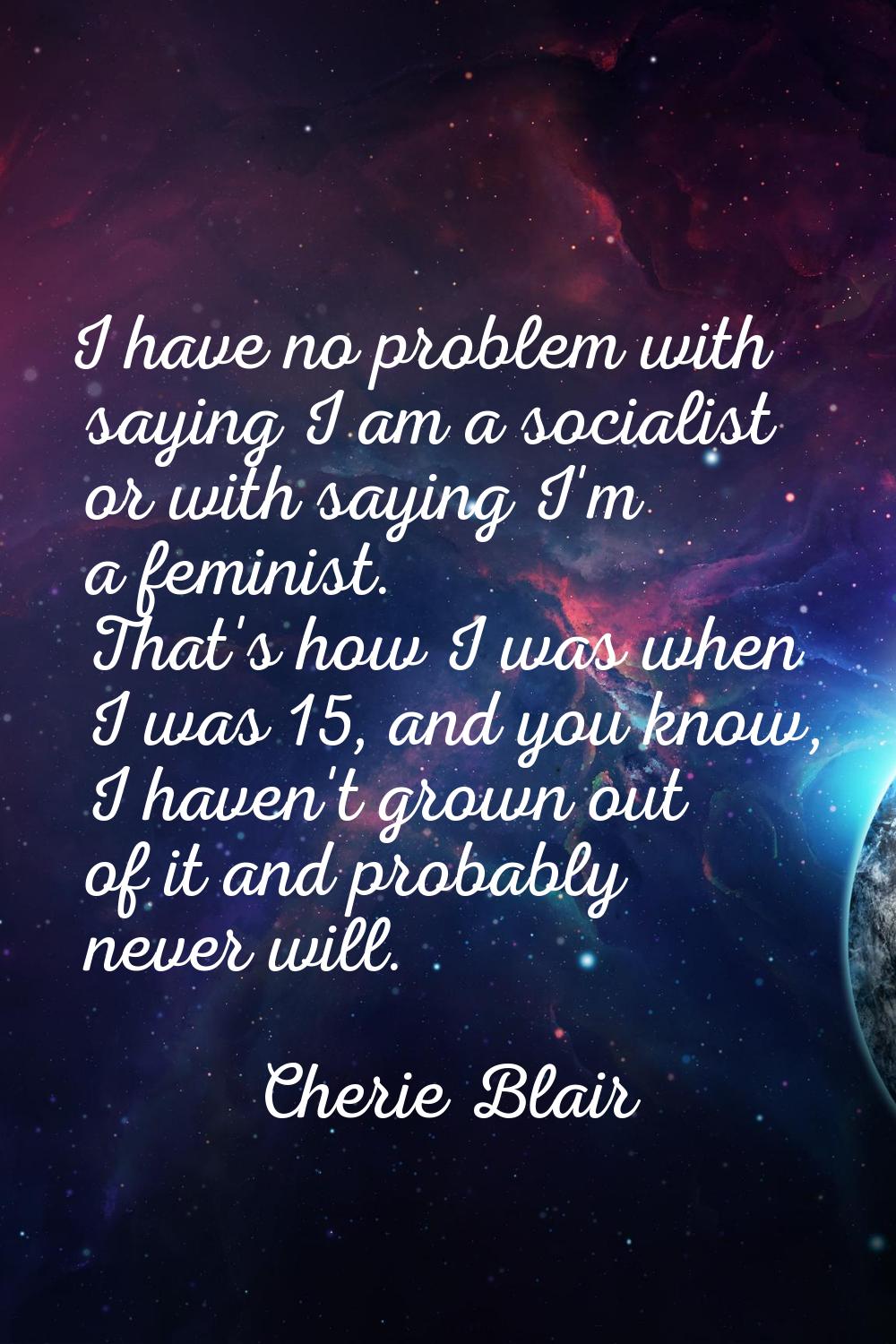 I have no problem with saying I am a socialist or with saying I'm a feminist. That's how I was when