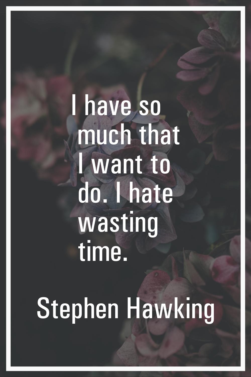 I have so much that I want to do. I hate wasting time.