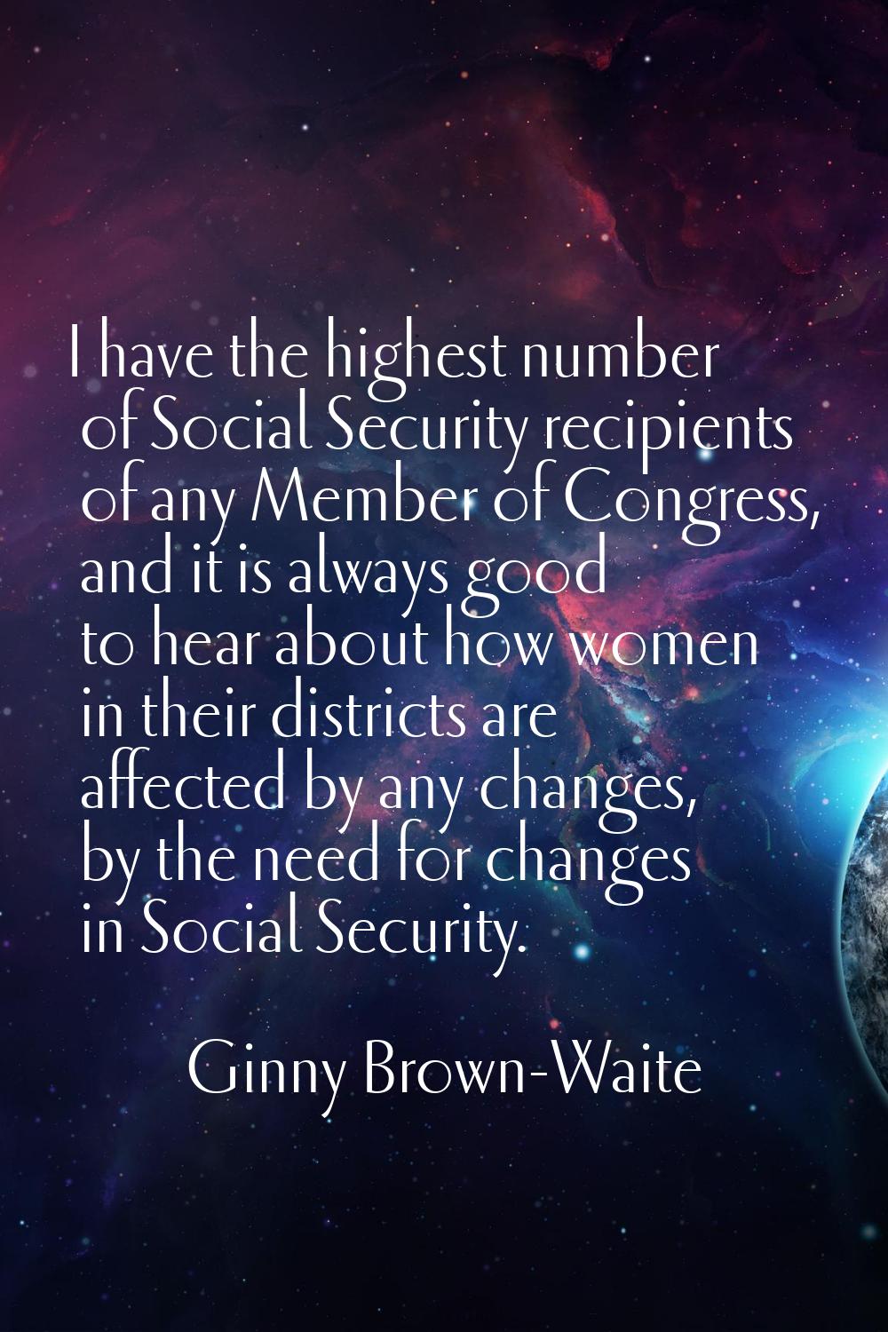 I have the highest number of Social Security recipients of any Member of Congress, and it is always