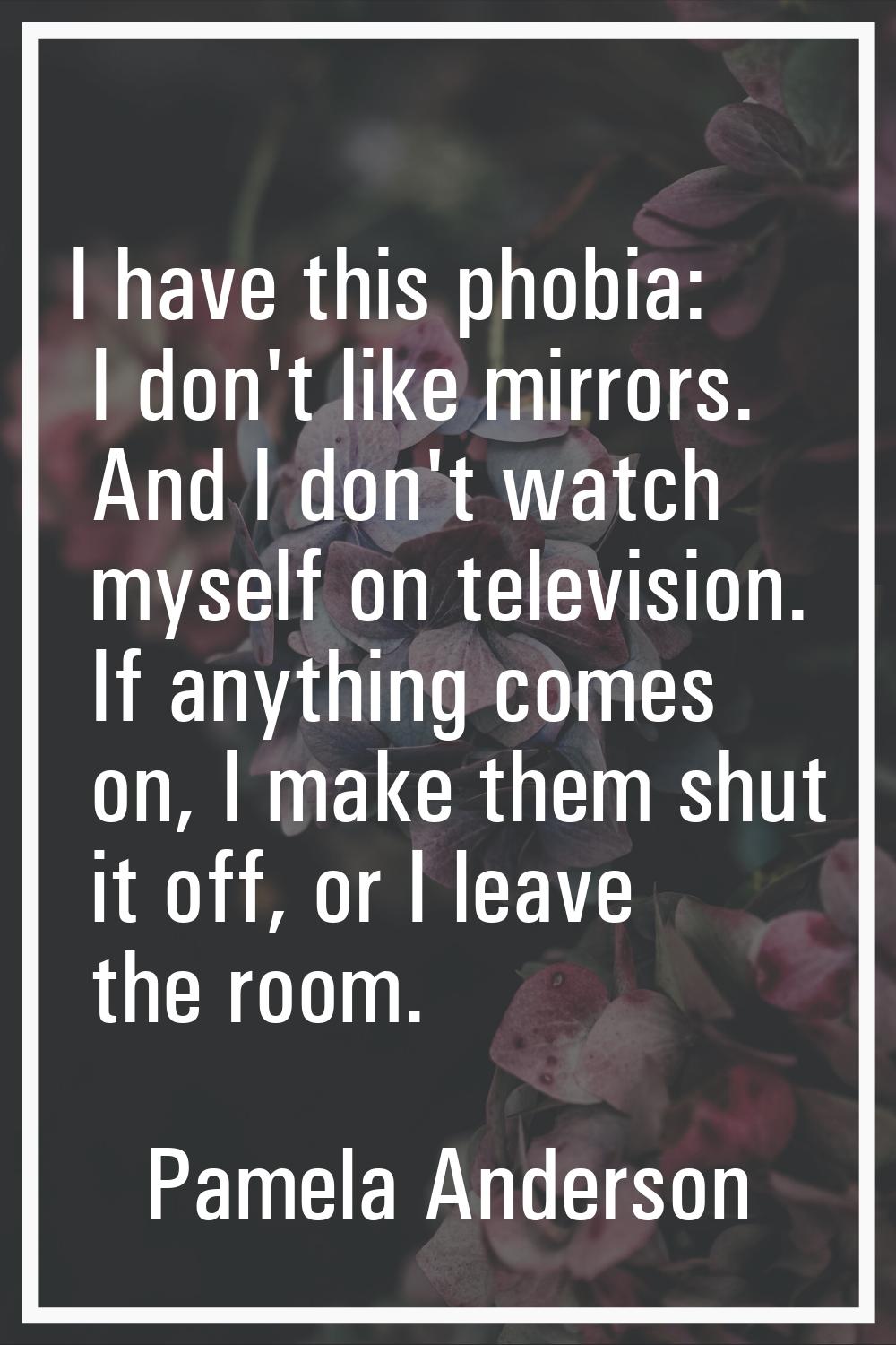 I have this phobia: I don't like mirrors. And I don't watch myself on television. If anything comes