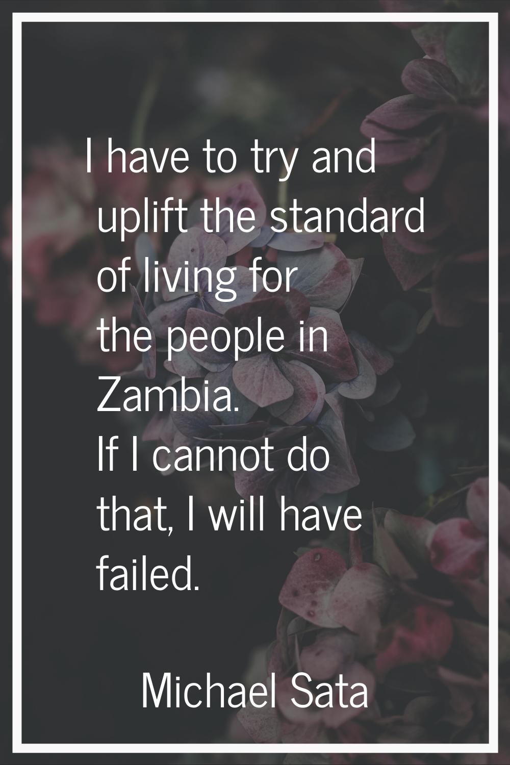 I have to try and uplift the standard of living for the people in Zambia. If I cannot do that, I wi