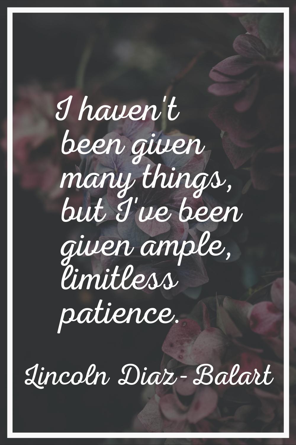 I haven't been given many things, but I've been given ample, limitless patience.