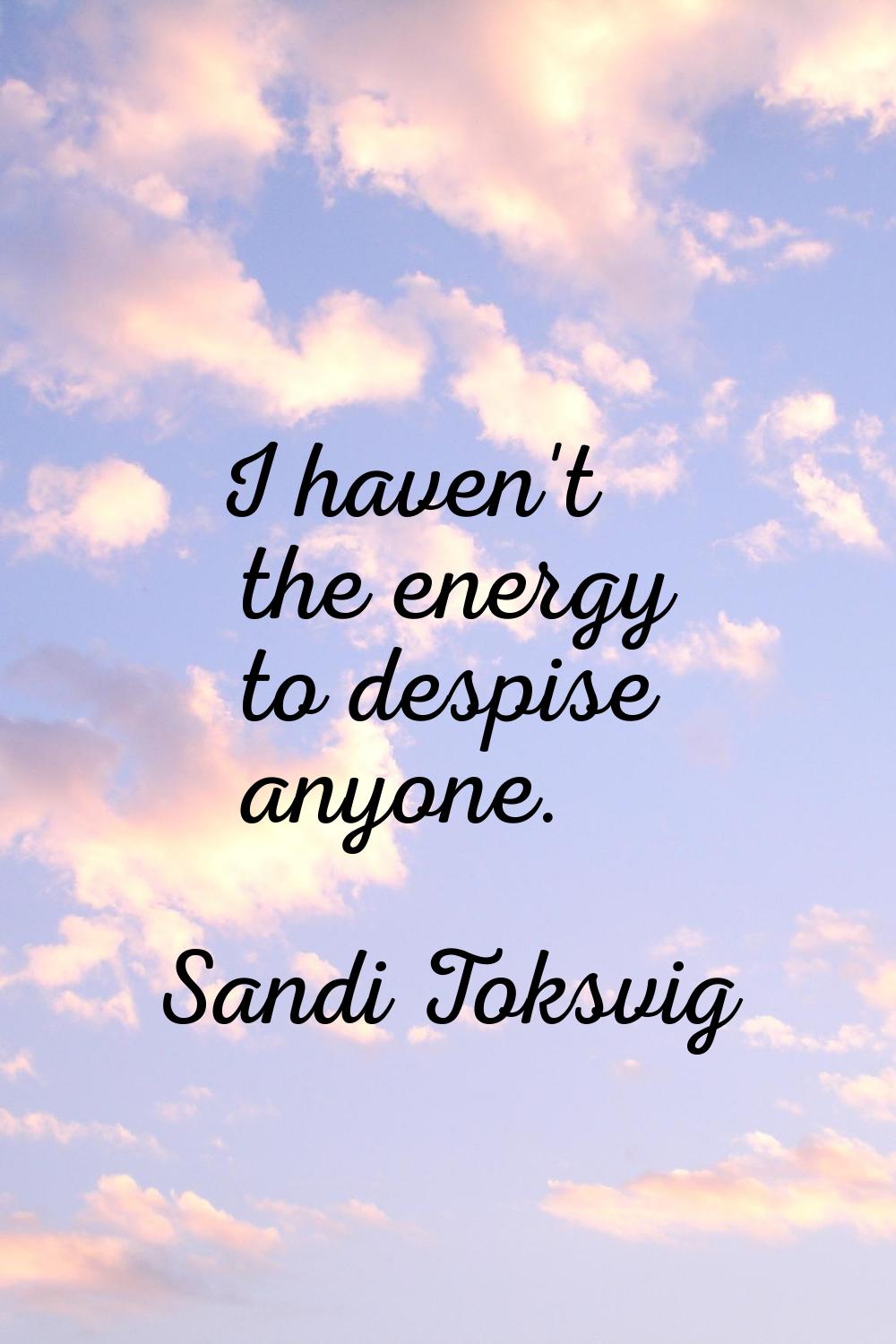 I haven't the energy to despise anyone.