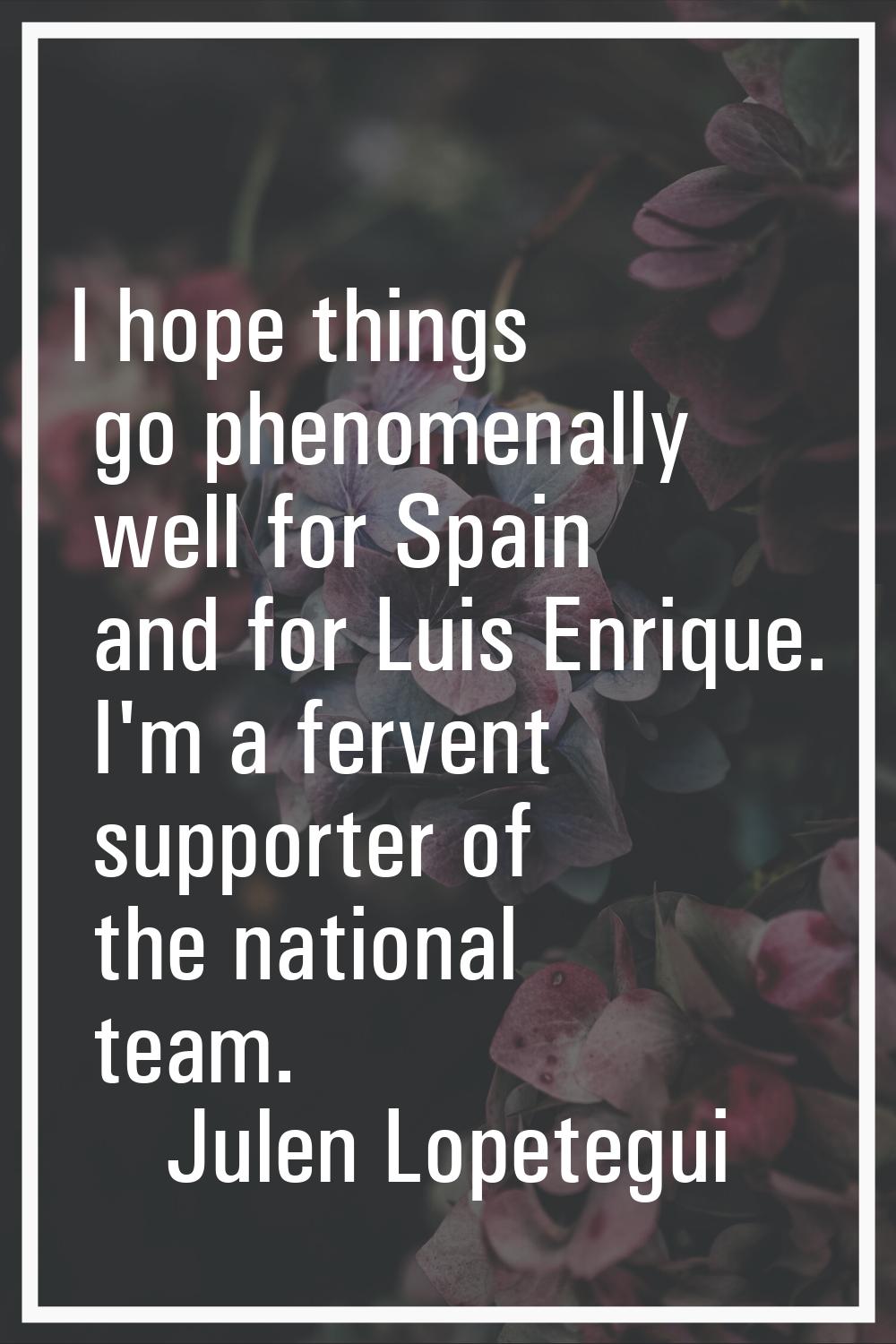 I hope things go phenomenally well for Spain and for Luis Enrique. I'm a fervent supporter of the n