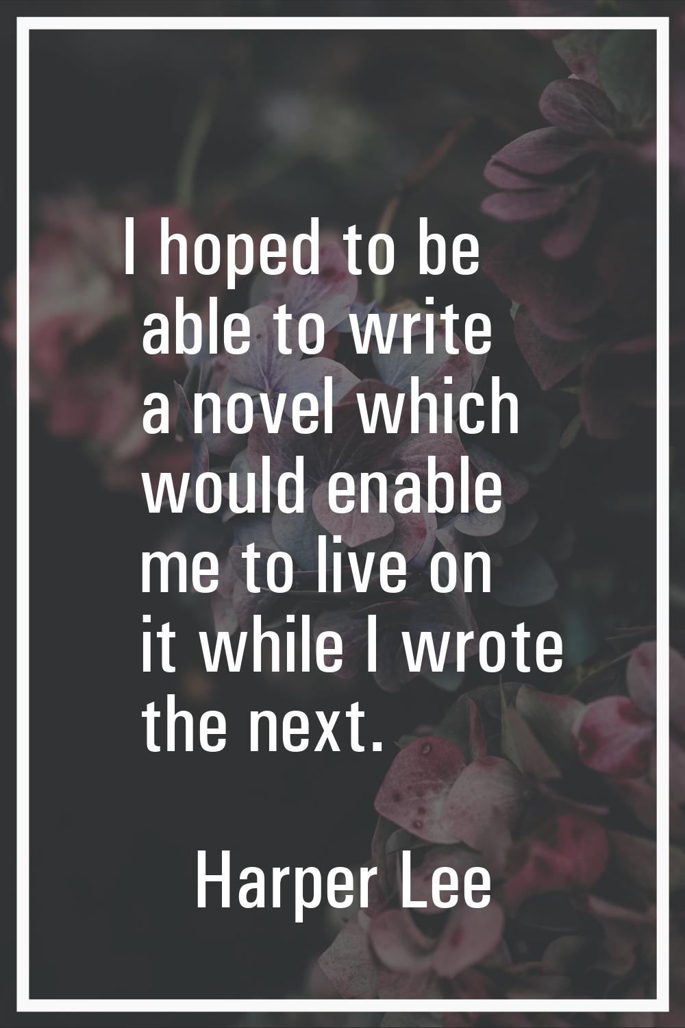 I hoped to be able to write a novel which would enable me to live on it while I wrote the next.