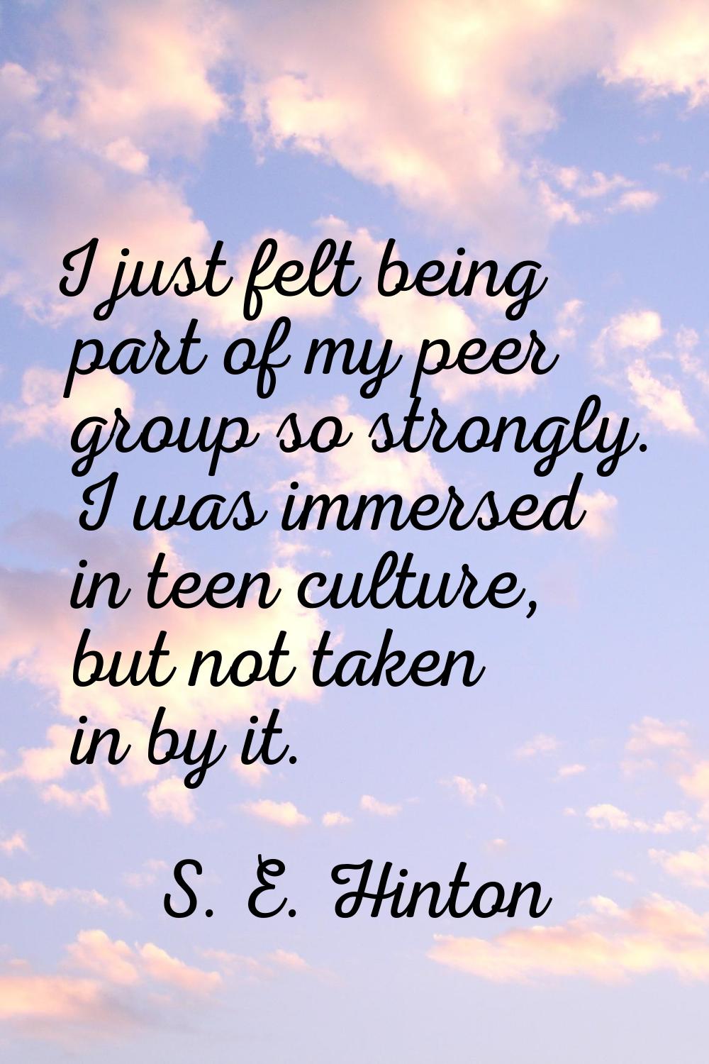 I just felt being part of my peer group so strongly. I was immersed in teen culture, but not taken 