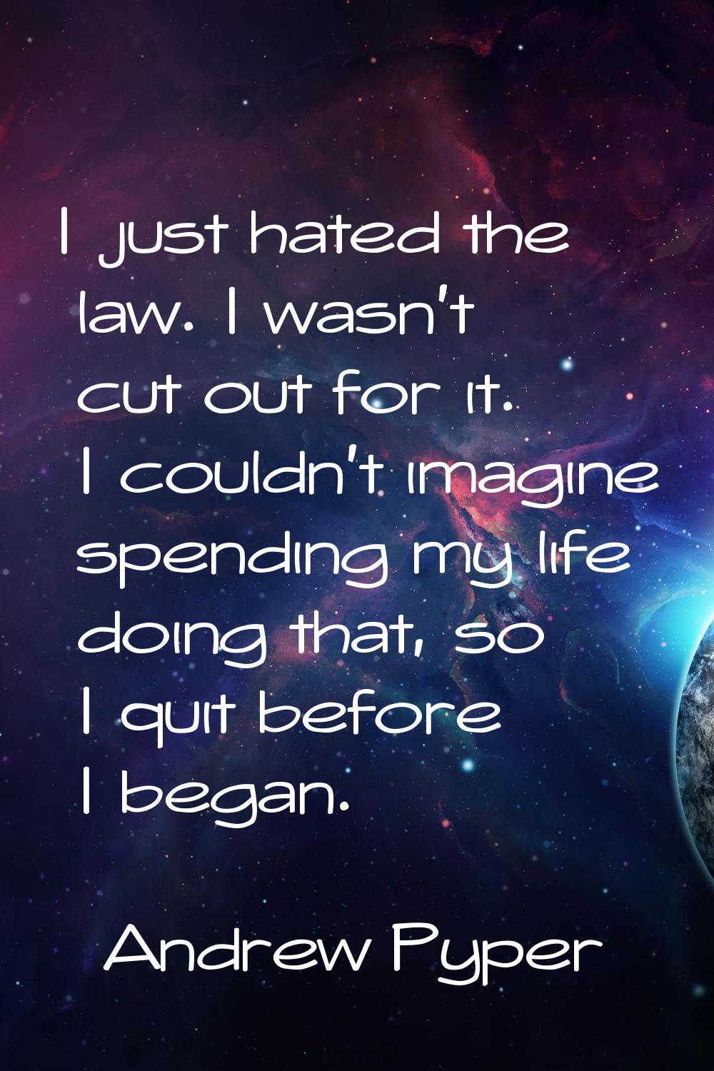 I just hated the law. I wasn't cut out for it. I couldn't imagine spending my life doing that, so I