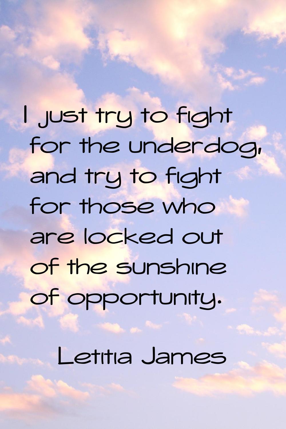 I just try to fight for the underdog, and try to fight for those who are locked out of the sunshine
