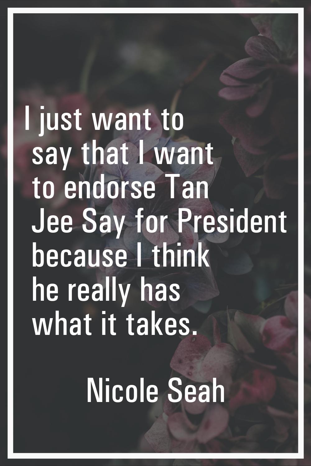 I just want to say that I want to endorse Tan Jee Say for President because I think he really has w