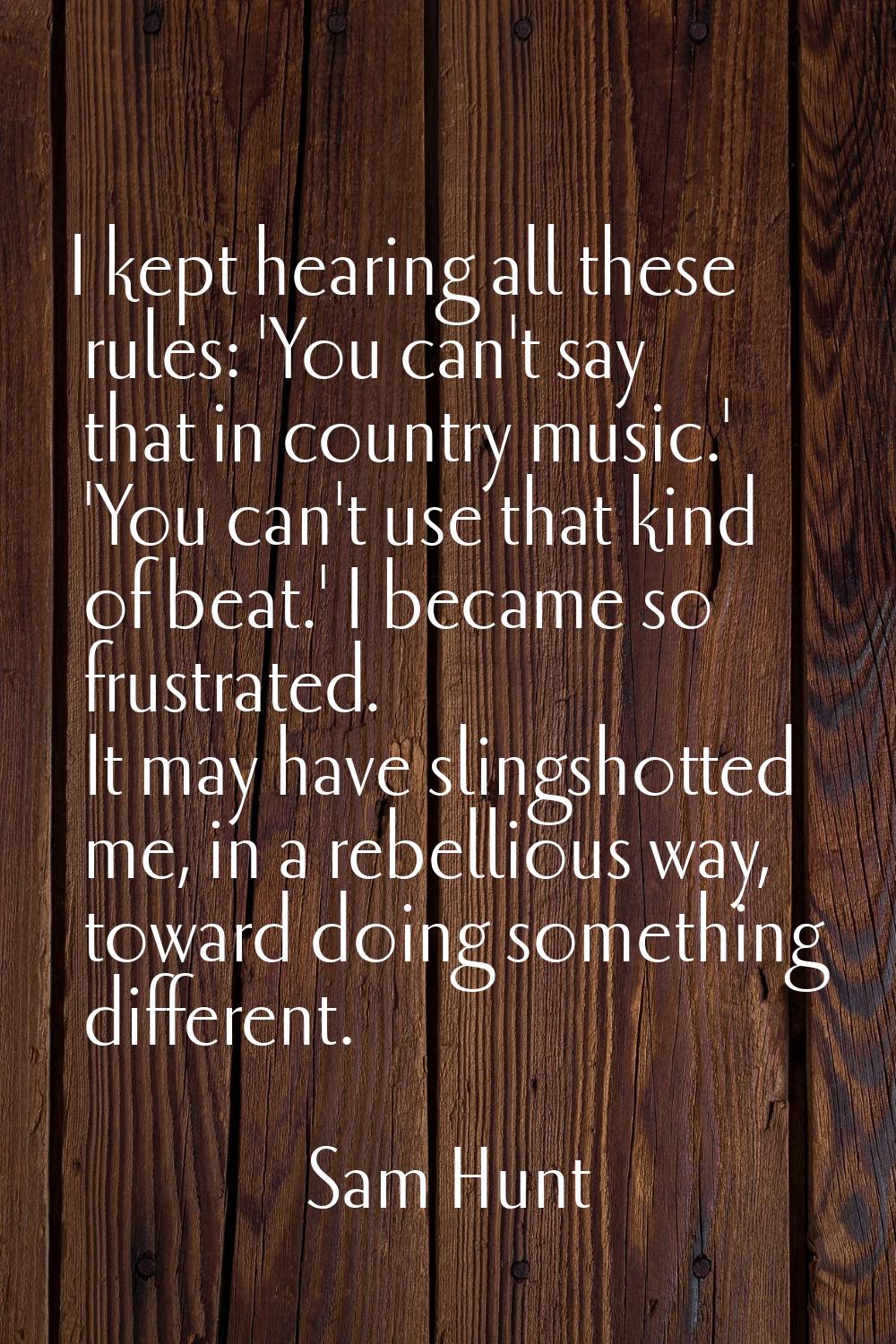 I kept hearing all these rules: 'You can't say that in country music.' 'You can't use that kind of 
