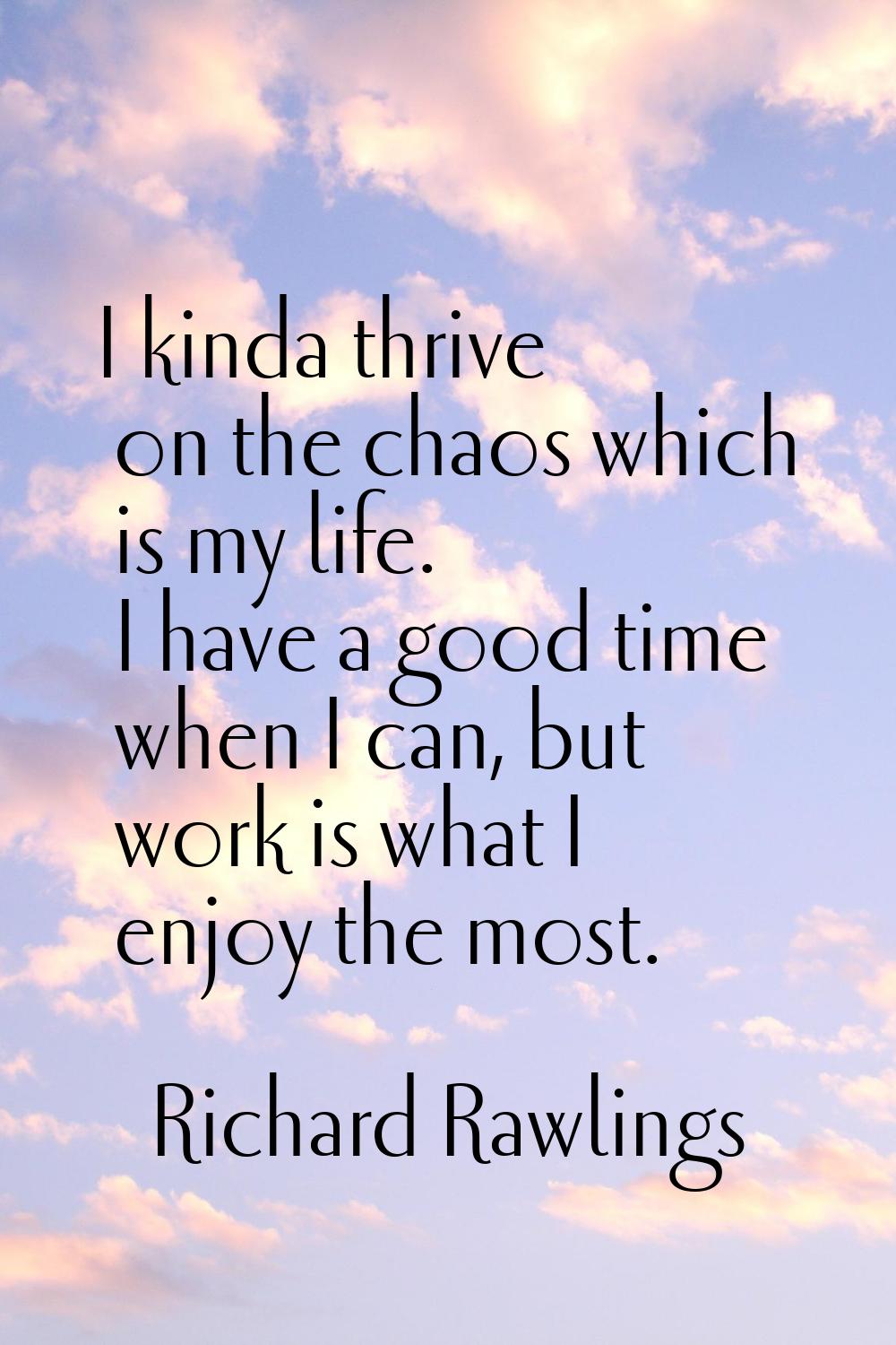 I kinda thrive on the chaos which is my life. I have a good time when I can, but work is what I enj